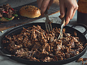 Pulled lamb made in a Dutch oven