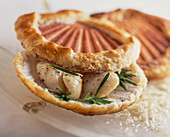 A scallop with a bread crust