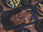 Rotisserie roast duck with a cider sauce