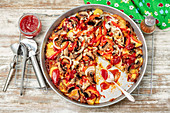 Potato pizza with mushrooms and pepper