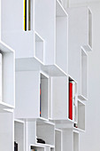 Modern, white, designer shelves with compartments of various sizes
