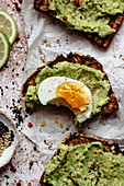 Closeup of avocado toast with egg