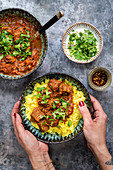 Beef curry with saffron rice