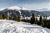 Blick vom Jugendstilhotel 'Schatzalp' zum Jakobshorn, Davos, Graubünden, Schweiz