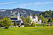 Church and castle at Goldegg am See, Pongau, Salzburger Land, Austria