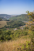 A vineyard hiking route with a view of Apach, France (tri-border area)