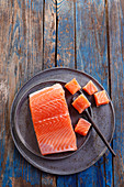 Pieces of raw salmon