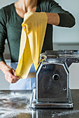 Pasta dough for South Tyrolean ravioli being made