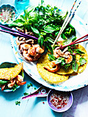 Vietnamese omelette with prawns and salad