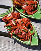 Boiled crayfish with chillies and herbs