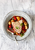 Chargrilled tuna with harissa potato stew