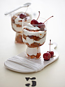 Apple and caramel trifle with calvados and caramelized cherries