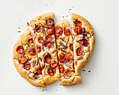 Focaccia with onions and cherry tomatoes