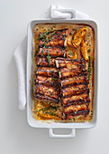 Pork ribs with lemon, mustard and thyme