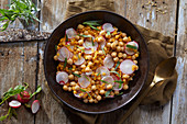 Lentil salad with chickpeas and radishes