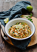 Spaghetti with zoodles and halloumi