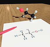 Model ethanol molecule, illustration.