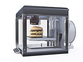 3d printer printing a burger, illustration