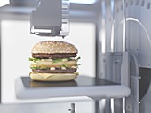 3d printer printing a burger, illustration