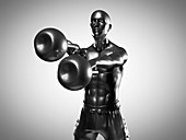 Man doing kettlebell workout, illustration