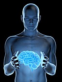 Man holding a brain, illustration