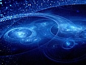Spiral galaxies and planetary systems, illustration