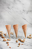 Waffle cones and peanuts
