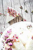 No bake milk rice cake with rose petals