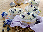 Coconut and blueberry pie in glasses for Easter