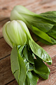 Pak choi on a wooden table