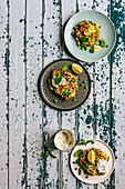 Zucchini Pea Fritter with Feta and Green Godess Dressing