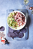 Christmas ceviche with guacamole