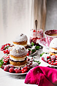Victoria Sponge Cake with raspberry jam and whipped cream