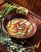 Noodle soup from Bali with garlic