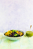 Black Bean Kale Salad with Roasted Poblano Vinaigrette