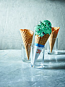 Mint Chip Ice Cream in Waffle Cone