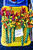 Japanese market stall bunches of chillies