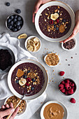 Healthy acai bowls with ingredients