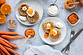 English crumpets with orange and carrot jam