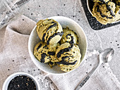 Red bean ice cream with black sesame seeds
