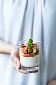 White tomato mousse with a tomato and bread salad