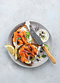 Bread with cream cheese and smoked salmon