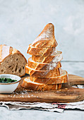 Freshly baked bread with pesto