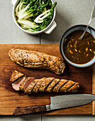 Pan roasted pork tenderloin with hoisin sesame sauce