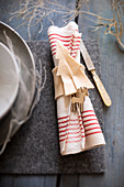 Handmade felt napkin ring with Christmas tree motif