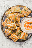 Cheese mini handpies, with chilli dip