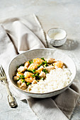 Turkey Fricassee with shrimps and peas