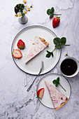 Vegan strawberry tart with strawberry jelly and soya yoghurt