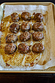 Meatballs on a baking tray