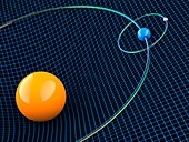 Sun, Earth and Moon in spacetime, illustration